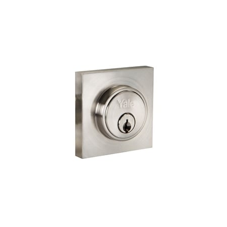 Yale Real Living Edge YE Series Square Single Cylinder Deadbolt with Kwikset Keyway US15 (619) Satin Nickel Finish YR82ESQDB619